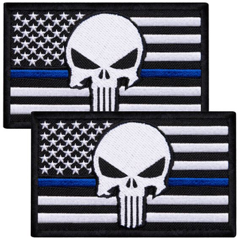Набор шевронов 2 шт с липучкой Череп Карателя Флаг США синяя полоска, полицейский 5х8 см, патч нашивка