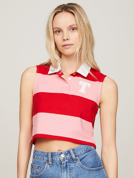 Koszulka polo damska z nadrukiem Tommy Jeans DW0DW17764-TIC XS Różowa (8720646662760)