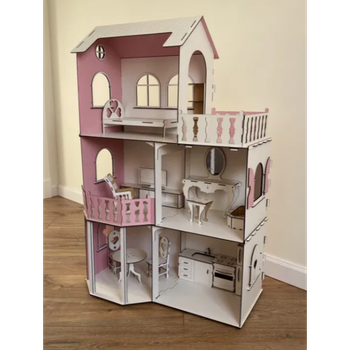 Ляльковий будинок NestWood Pink House Будиночок для барбі з меблями, ляльковий будинок 104*38*70