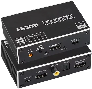 Преобразователь конвертер HDMI 2.0b ARC 4K декодер цифрового аудио звука в оптический + цифро-аналоговый преобразователь RCA ( HDMI Audio digital Extractor OZV8E )