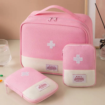 Аптечка-сумка, дорожный органайзер первой помощи для хранения лекарств / таблеток / медикаментов, набор 3 шт, розовый (84259211)