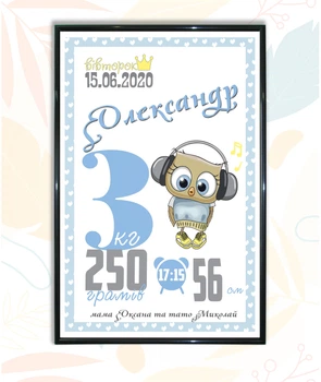Метрика для новорожденных BEGEMOT подарки для малышей 40х60 см (462836214-2)