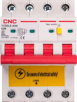 Диференційний автоматичний вимикач CNC Electric YCB9LE-80M 4P C20 6000A 30mA 230V (NV821938)