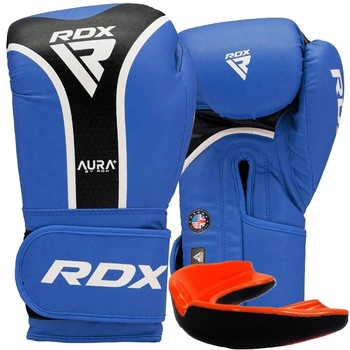 Боксерські рукавиці RDX Aura Plus T-17 14 унцій + Капа Blue/Black (BGR-T17UB-14OZ+)