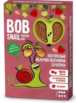 Натуральні Яблучно-Полуничні цукерки ТМ BOB SNAIL 60 г пастила без цукру Равлик Боб