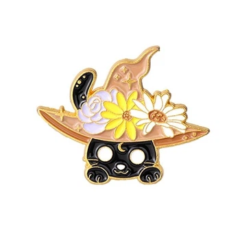 Брошь-значок BROCHE бижутерия Животные Котёнок в шляпе с цветами BRGV114205
