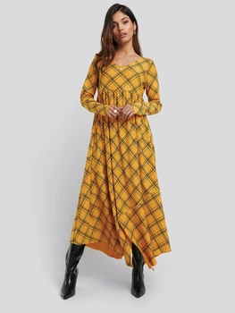 Сукня довга осіння жіноча NA-KD 1100-002235-0304 S Гірчична (7325942417994)
