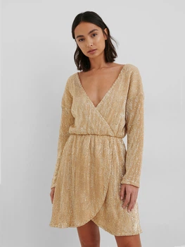 Сукня вечірня коротка осіння жіноча NA-KD 1017-000578-0013 40 Жовта (7325943160745)