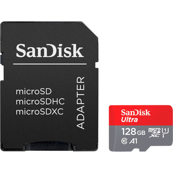 Карта памяти microSD 128Gb SanDisk Ultra (UHS-1) class 10 A1 + SD адаптер (SDSQUAB-128G-GN6IA)