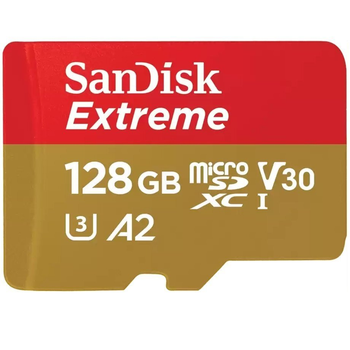 Карта памяти microSD 128Gb SanDisk Extreme A2 class 10 V30 + SD адаптер (SDSQXAA-128G-GN6MA)