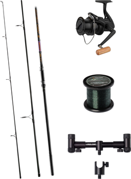 Набір Вудлище коропове Brain Apex Carp 3.9 м + Котушка коропова Okuma Custom Black CB-80 + Волосінь Prologic Mimicry Green Helo 1000 м + Буз-бар Prologic Element Quick Release 2 Rod Buzz Bar 15-25 см (18584187+13530982+18461242+18461901)