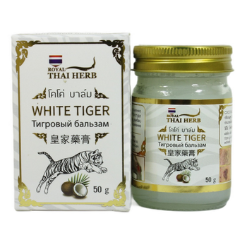 Белый тигровый бальзам с кокосом от воспаления мышц 50 мл. Roayl Thai (8850024101589)