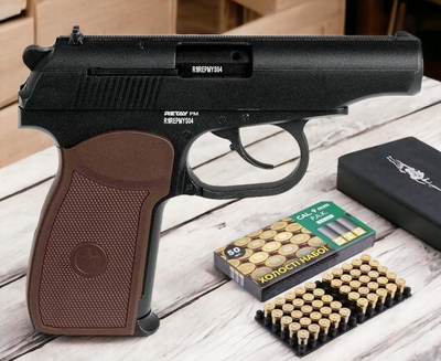 Стартовый шумовой пистолет RETAY PM Макаров + 50 шт холостых патронов (9 mm)