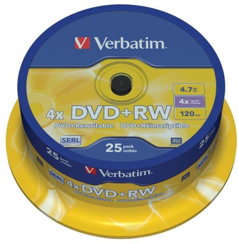 Диски Verbatim DVD+RW 4.7GB 4x Matt Silver Cake 25 шт (0023942434894)