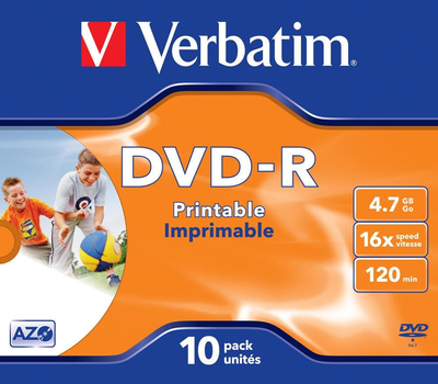 Dyski Verbatim DVD-R 4.7GB 16x Printable Jewel Case 10 szt (0023942435211)