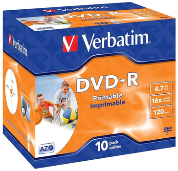 Dyski Verbatim DVD-R 4.7GB 16x Printable Jewel Case 10 szt (0023942435211)