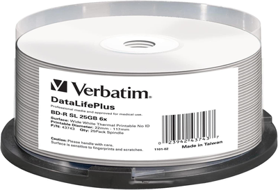 Диски Verbatim BD-R 25GB 6x DL+ printable thermal Cake 25 шт (0023942437437)