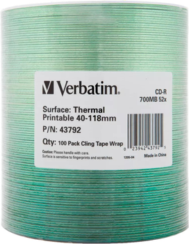 Dyski Verbatim CD-R 700MB 52x Thermal Printable Brand Wrap 100 szt (0023942437925)
