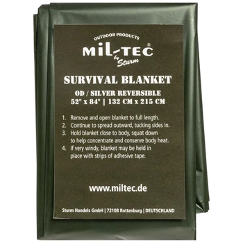 Ковдра рятувальна Sturm Mil-Tec Survival Blanket Olive 215 x 130 cm (16024500)