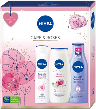 Набір косметики для догляду Nivea Care & Roses Антиперспірант-спрей 150 мл + Гель для душу 250 мл + Молочко для тіла 250 мл (9005800363608)