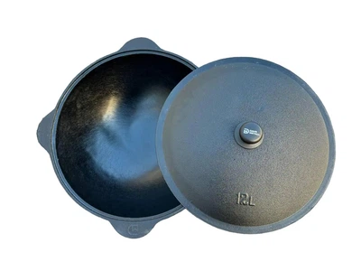 Казан Davr Metall узбекский 12 л 40х17 см WOK з алюминиевой кришкою чугунный черный (33-89-12-1NM)