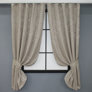 Комплект коротких штор VR-Textil Льон мармур Pavliani № 1177ш 130х170 см 2 шт Сіро-бежевий (35-0070)