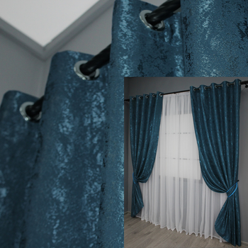 Комплект штор на люверсах VR-Textil Льон мармур Pavliani № 1365ш 150х250 см 2 шт Синій (37-0050)
