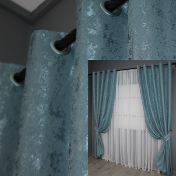 Комплект штор на люверсах VR-Textil Льон мармур Pavliani № 1369ш 150х250 см 2 шт Лазурний (37-0051)