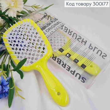 Продувная щетка для мокрых волос прямоугольная антистатическая "HollowComb" Superbrush Plus ярка салатовая