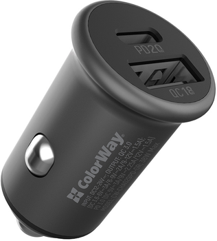 Автомобільний зарядний пристрій ColorWay Car Charger 38W Type-C PD20W + USB QC3.0 Grey (CW-CHA029PD-GR)