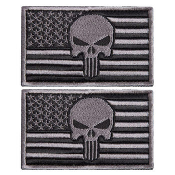 Набір шевронів 2 шт. із липучкою Прапор США з черепом сірий 5х8 см