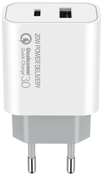Мережевий зарядний пристрій ColorWay Type-C PD + USB QC3.0 20W V2 White (CW-CHS025QPD-WT)