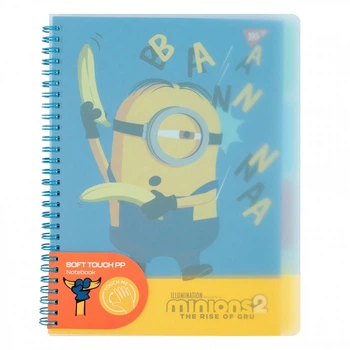 Записна книга блокнот YES Minions В5 80 аркушів лінія софт-тач пласт. обкладинка подвійна спіраль (765743)