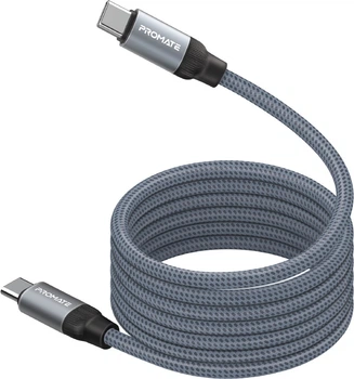 Кабель Promate Springy USB-C to USB-C 60W Power Delivery 1.2 м Grey (springy.grey)