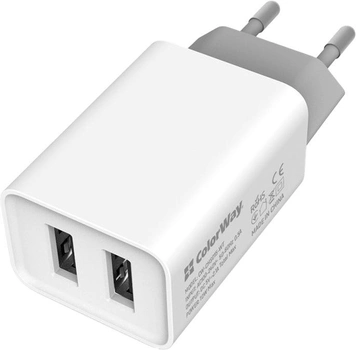 Мережевий зарядний пристрій ColorWay 2 USB Auto ID 2.1A 10W White (CW-CHS015-WT)