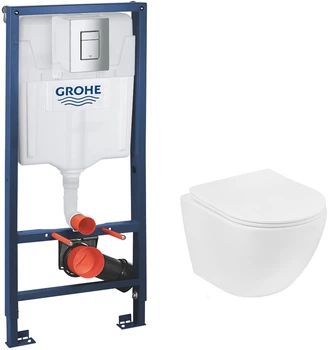 Інсталяція GROHE Rapid SL 38772001 c панеллю змиву Skate Cosmopolitan 38732000 + унітаз KRONER Harz WHI483632 Tornado Rimless з сидінням Slim Soft Close Quick Release дюропласт KH483632WHIT (38772001KH483632)