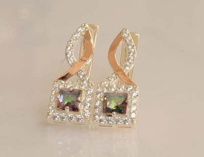 Серебряные серьги Silverstyle с золотыми вставками 190с, цвет камня мистик