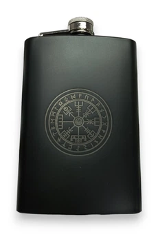 Фляга ТМ 4Profi черная нержавеющая с гравировкой Рунический компас 9OZ 256 мл
