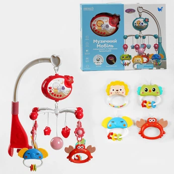 Музыкальный мобиль на детскую кроватку WToys колыбельные подсветка проекция 4 подвески-погремушки мелодии прорезыватель (MK39636)