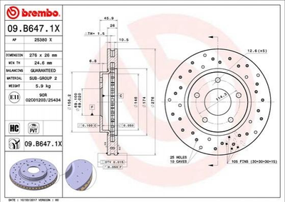 Тормозной диск Brembo (09B6471X)