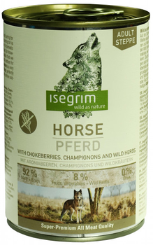 Вологий корм для собак Isegrim Adult Steppe з кониною, горобиною, грибами та дикорослими травами 400 г (4250231540202)