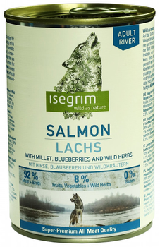 Вологий корм для собак Isegrim Adult River лосось + пшоняна крупа, чорниця та дикорослі трави 400 г (4250231540103)