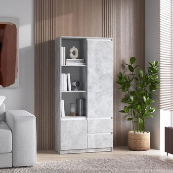 Шафа VAYS для книг, пенал з полицями та шухлядами R-26 Бетон-Білі планки