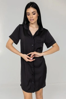 Ночная сорочка-рубашка с коротким рукавом Н1485 Чорный, 3XL (52-54)