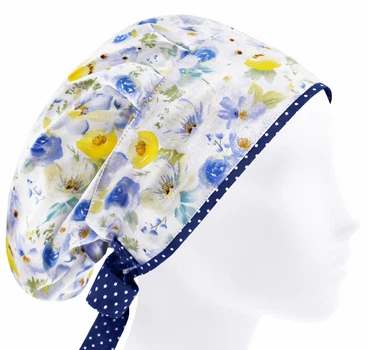 Медицинская шапочка-чепчик женская HeadwearUniverse универсальная принт Цветочки голубые