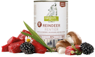 Mokra karma dla psów Isegrim Adult Forest czysty renifer z jeżynami, pieczarkami i dzikimi ziołami 400 g (4250231540189)