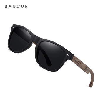 Сонцезахисні поляризаційні окуляри BARCUR BC4235 Matte Black з дерев'яними дужками для чоловіків та жінок