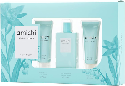 Zestaw damski Amichi Sensual Flower Woda toaletowa 75 ml + Żel pod prysznic 75 ml + Lotion do ciała 75 ml (8414135019141)