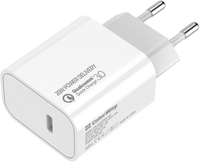 Мережевий зарядний пристрій ColorWay Power Delivery USB Type-C 20W White (CW-CHS026PD-WT)