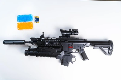 Детский игрушечный автомат на орбизах Орбиган HK416D Черный с подствольником стреляет гидрогелевыми пулями Гель бластер аккумуляторный + 2500 орбизов